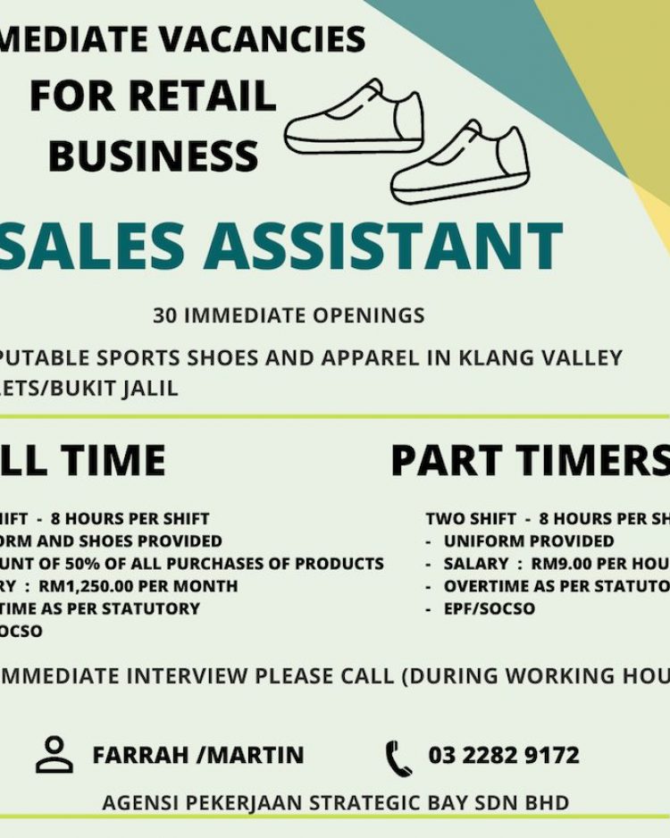 Immediate Vacancies for Retail Business